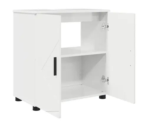 Vonios Baldų Rinkinys Su Stalčių 3 Pcs Aukštai Blizganti Balta