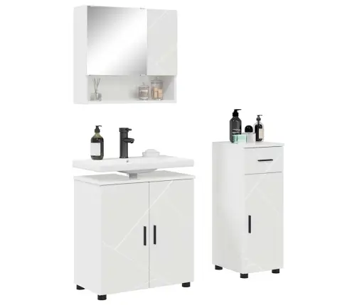 Vonios Baldų Rinkinys Su Stalčių 3 Pcs Aukštai Blizganti Balta