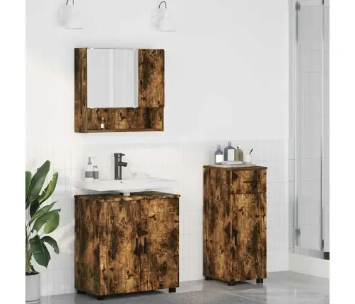 Vonios Baldų Rinkinys Su Stalčių 3 Pcs Rūkyta Ąžuolas