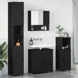 Vannitoa Mööbleset Ladustamisega 4 Pcs Must Tehispuit & Metall