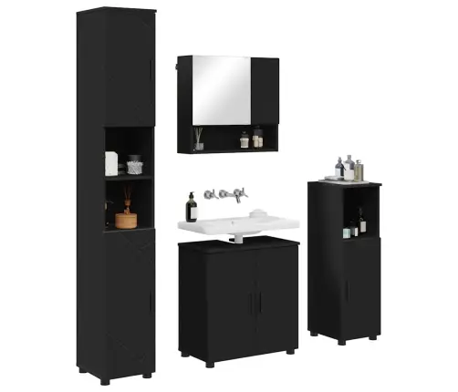 Vannitoa Mööbleset Ladustamisega 4 Pcs Must Tehispuit & Metall