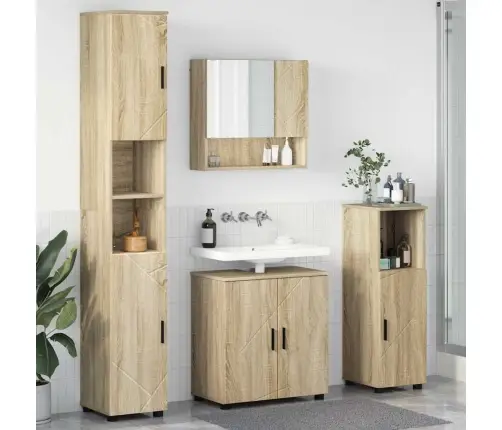 Vannitoa Mööbleset Uksega 4 Pcs Sonoma Tamm Tehispuit & Metall