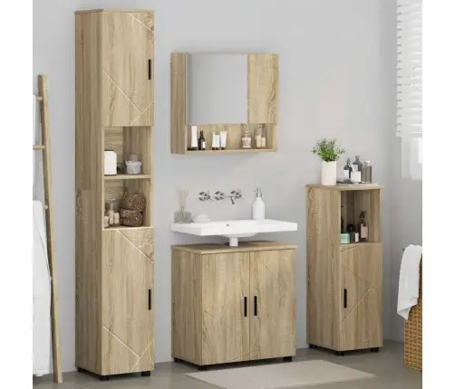 Vannitoa Mööbleset Uksega 4 Pcs Sonoma Tamm Tehispuit & Metall