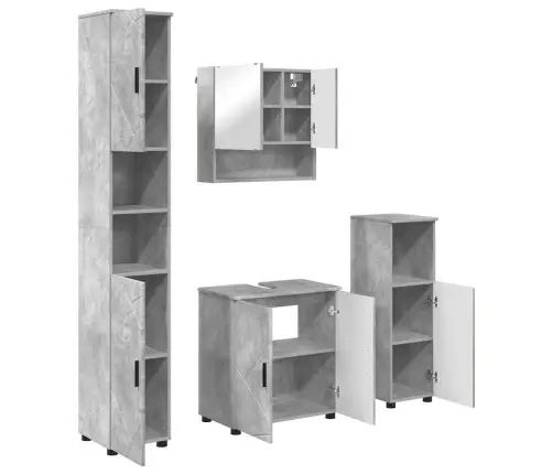 Vannas Istabas Mēbeļu Komplekts Ar Durvīm 4 Pcs Betona Pelēka Vidaxl