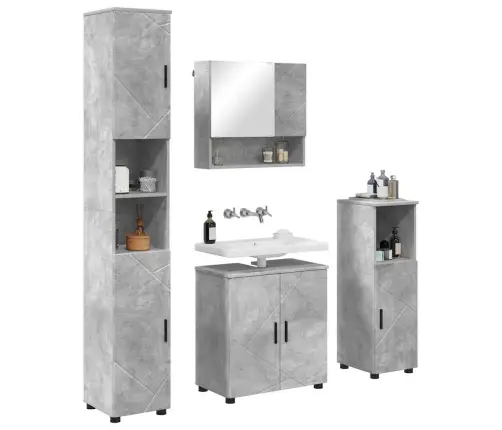 Vannas Istabas Mēbeļu Komplekts Ar Durvīm 4 Pcs Betona Pelēka Vidaxl