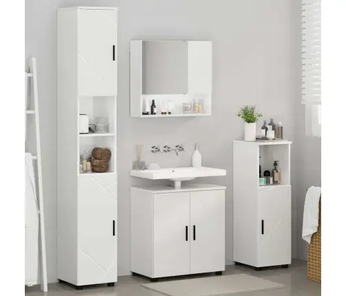 Vannas Istabas Mēbeļu Komplekts Ar Durvīm 4 Pcs Spīdīgi Balta Vidaxl