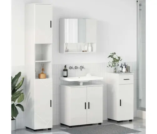 Vannitoa Mööbleset Sahtliga Uksega 4 Pcs Kergelt Läikiv Valge