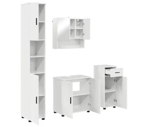 Vannitoa Mööbleset Sahtliga Uksega 4 Pcs Kergelt Läikiv Valge
