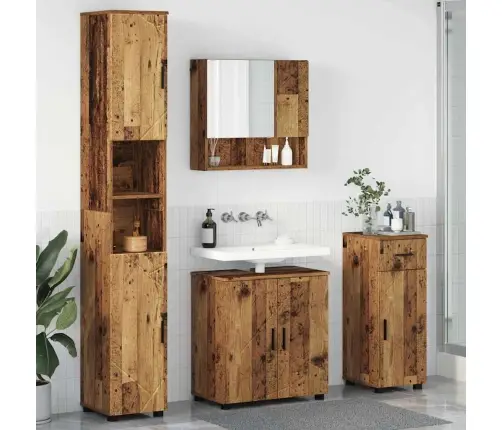 Vonios Baldų Rinkinys Su Stalčių 4 Pcs Senovinis Medis