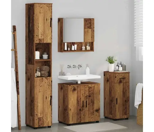 Vonios Baldų Rinkinys Su Stalčių 4 Pcs Senovinis Medis