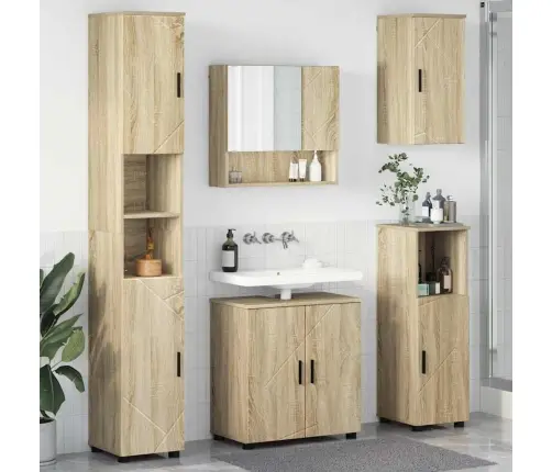 Vannitoa Mööbleset Uksega 5 Pcs Sonoma Tamm Tehispuit & Metall