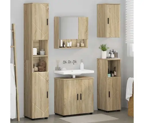 Vannitoa Mööbleset Uksega 5 Pcs Sonoma Tamm Tehispuit & Metall