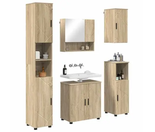 Vannitoa Mööbleset Uksega 5 Pcs Sonoma Tamm Tehispuit & Metall