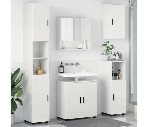 Vannas Istabas Mēbeļu Komplekts Ar Durvīm 5 Pcs Spīdīgi Balta Vidaxl