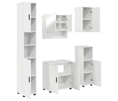 Vannas Istabas Mēbeļu Komplekts Ar Durvīm 5 Pcs Spīdīgi Balta Vidaxl