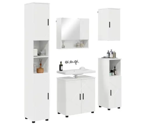 Vannas Istabas Mēbeļu Komplekts Ar Durvīm 5 Pcs Spīdīgi Balta Vidaxl
