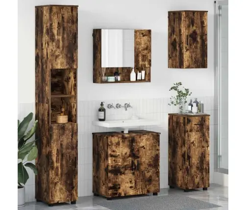 Vonios Baldų Rinkinys Su Stalčių 5 Pcs Rūkyta Ąžuolas