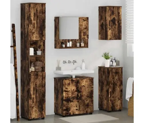 Vonios Baldų Rinkinys Su Stalčių 5 Pcs Rūkyta Ąžuolas