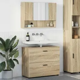 Vonios Baldų Rinkinys 2 Pcs Sonoma Ąžuolas 76.5 X 35 X 64 Cm