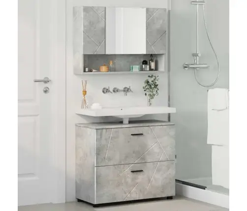 Vannitoa Mööbleset Sahtliga 2 Pcs Betoonihall 76.5 X 35 X 64 Cm Vannitoa Mööbleset Sahtliga 2 Pcs Betoonihall 76.5 X 35 X 64 Cm