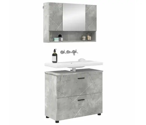 Vannitoa Mööbleset Sahtliga 2 Pcs Betoonihall 76.5 X 35 X 64 Cm Vannitoa Mööbleset Sahtliga 2 Pcs Betoonihall 76.5 X 35 X 64 Cm