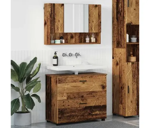 Vonios Baldų Rinkinys Su Stalčių 2 Pcs Senovinis Medis