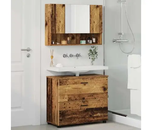 Vonios Baldų Rinkinys Su Stalčių 2 Pcs Senovinis Medis