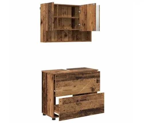 Vonios Baldų Rinkinys Su Stalčių 2 Pcs Senovinis Medis