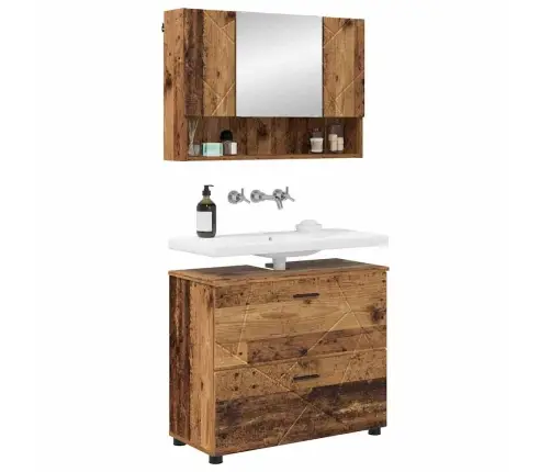 Vonios Baldų Rinkinys Su Stalčių 2 Pcs Senovinis Medis