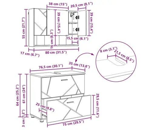 Vannitoa Mööbleset Sahtliga 2 Pcs Käsitöötamm 76.5 X 35 X 64 Cm Vannitoa Mööbleset Sahtliga 2 Pcs Käsitöötamm 76.5 X 35 X 64 Cm