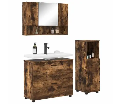 Vannas Istabas Mēbeļu Komplekts 3 Pcs Dūmakaina Ozolkoka Vidaxl