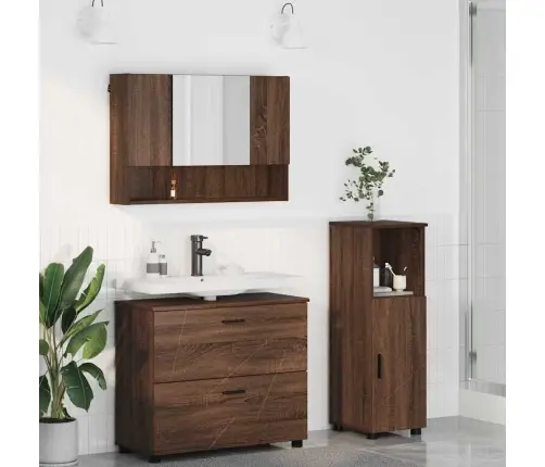Vonios Baldų Rinkinys 3 Pcs Ruda Ąžuolo 76.5 X 35 X 64 Cm