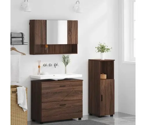 Vonios Baldų Rinkinys 3 Pcs Ruda Ąžuolo 76.5 X 35 X 64 Cm