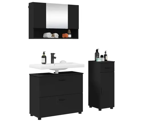 Vannitoa Mööbleset 3 Pcs Must 76.5 X 35 X 64 Cm Tehispuit