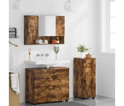 Vannas Istabas Mēbeļu Komplekts 3 Pcs Dūmakaina Ozolkoka Vidaxl