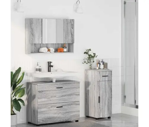 Vonios Baldų Rinkinys Su Stalčių 3 Pcs Pilka Sonoma Ąžuolo