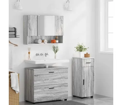 Vonios Baldų Rinkinys Su Stalčių 3 Pcs Pilka Sonoma Ąžuolo