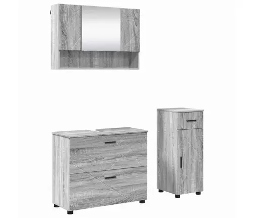 Vonios Baldų Rinkinys Su Stalčių 3 Pcs Pilka Sonoma Ąžuolo