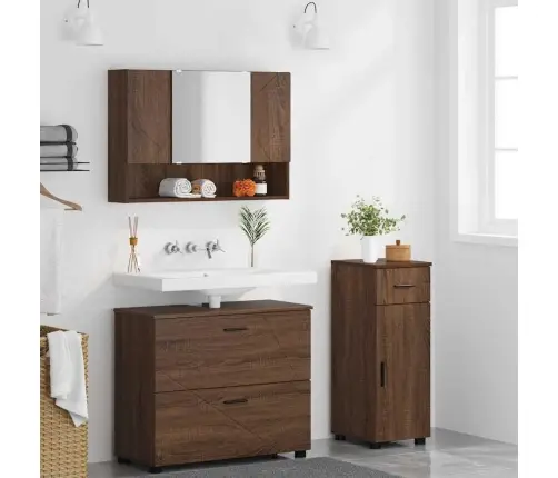 Vannas Istabas Mēbeļu Komplekts Ar Plauktu 3 Pcs Brūna Ozolkoka Vidaxl