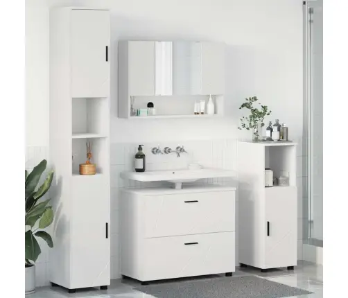 Vonios Baldų Rinkinys Su Stalčių 4 Pcs Balta Apdirbta Mediena