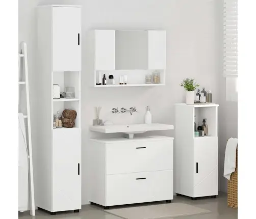 Vonios Baldų Rinkinys Su Stalčių 4 Pcs Balta Apdirbta Mediena