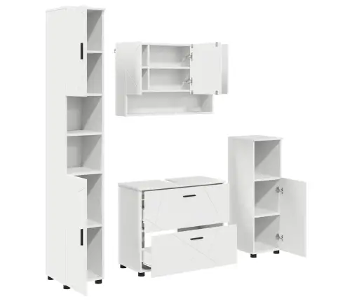 Vonios Baldų Rinkinys Su Stalčių 4 Pcs Balta Apdirbta Mediena