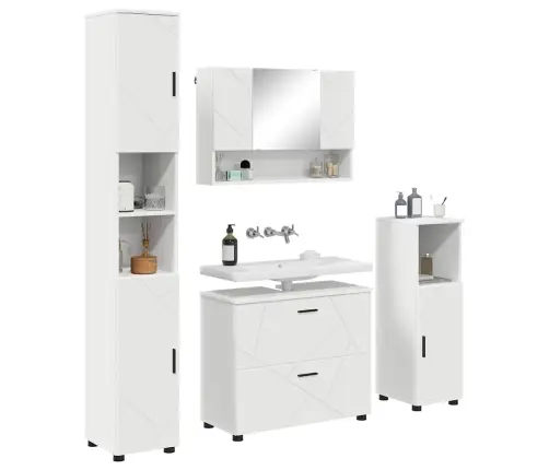 Vonios Baldų Rinkinys Su Stalčių 4 Pcs Balta Apdirbta Mediena