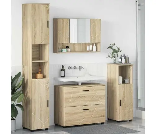 Vonios Baldų Rinkinys 4 Pcs Sonoma Ąžuolas Apdirbta Mediena