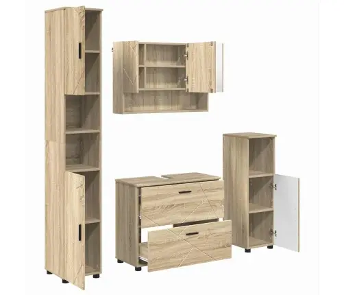 Vonios Baldų Rinkinys 4 Pcs Sonoma Ąžuolas Apdirbta Mediena