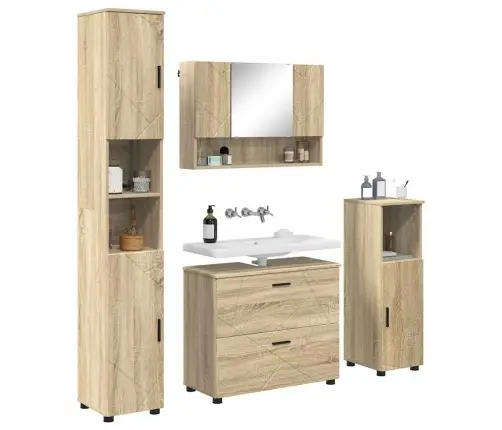 Vonios Baldų Rinkinys 4 Pcs Sonoma Ąžuolas Apdirbta Mediena