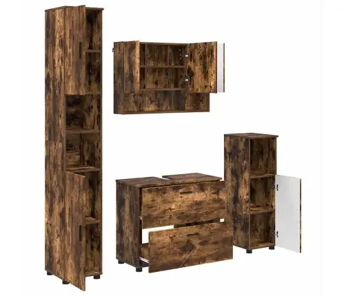 Vannitoa Mööbleset Sahtliga Riiuliga 4 Pcs Suitsetatud Tamm