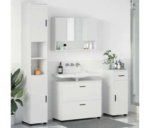 Vonios Baldų Rinkinys 4 Pcs Balta Inžinerinė Mediena Ir Metalas