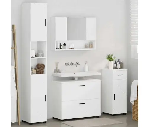 Vonios Baldų Rinkinys 4 Pcs Balta Inžinerinė Mediena Ir Metalas