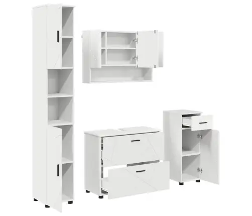 Vonios Baldų Rinkinys 4 Pcs Balta Inžinerinė Mediena Ir Metalas